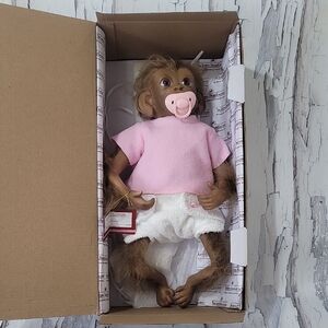 Pink and White Baby Monkey Doll